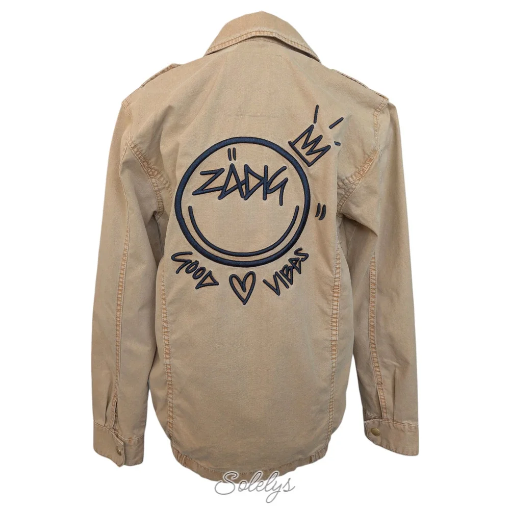 Zadig & Voltaire Kid Good Vibes Stretch Khaki Tan Cotton Utility Jacket Small - Picture 10 of 11